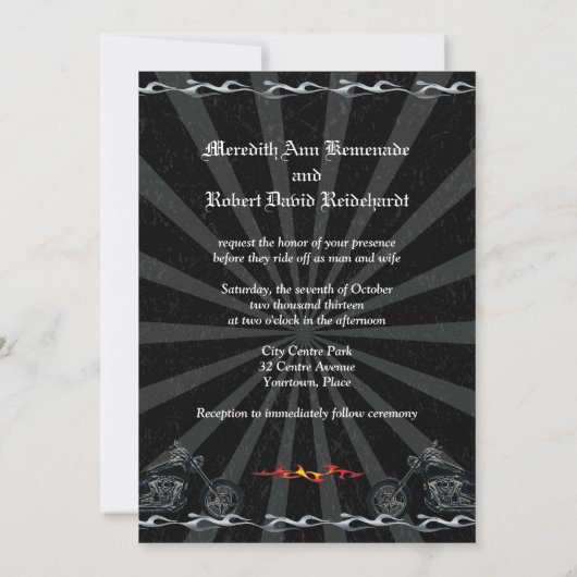 Flaming Love Biker Wedding Invitation Kaart (Achterkant)