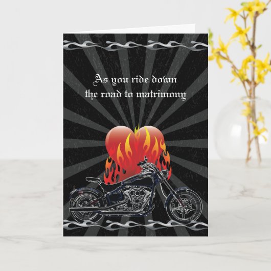Flaming Love Biker Wedding Kaart (Gele Bloem)