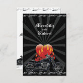 Flaming Love Biker Wedding Reply Card RSVP Kaartje (Voorkant / Achterkant)