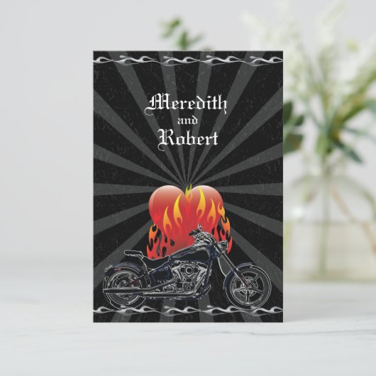 Flaming Love Biker Wedding Reply RSVP Kaartje (Staand voorkant)