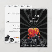 Flaming Love Biker Wedding Reply RSVP Kaartje (Voorkant / Achterkant)