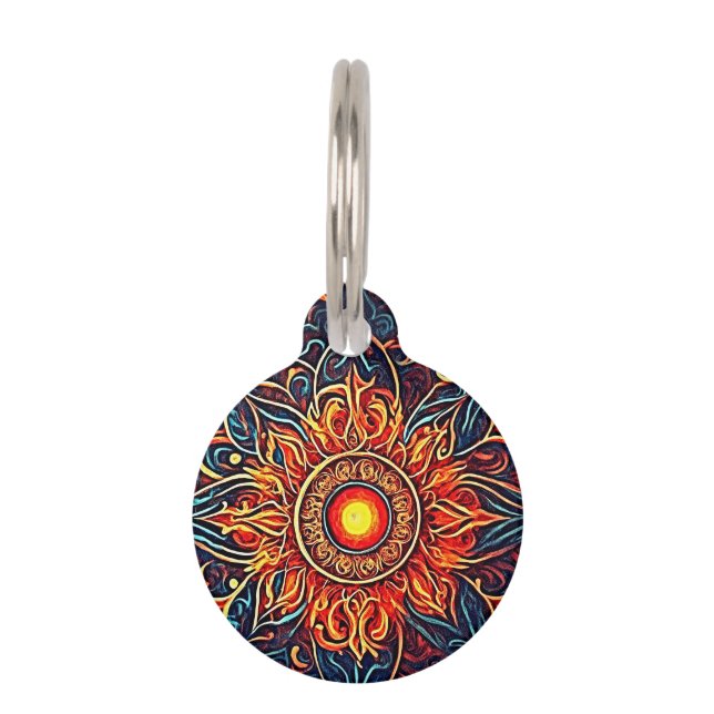 Flaming Mandala Spirituele visionaire kunst Huisdierpenning (Voorkant)