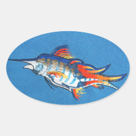 Flaming marlin ovale sticker