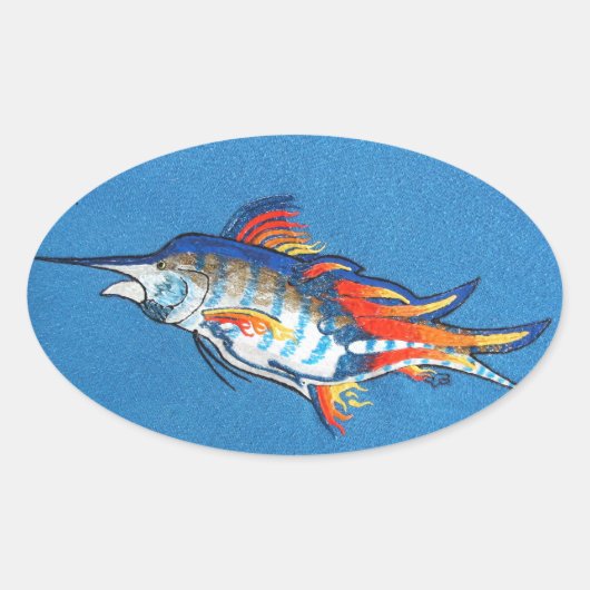 Flaming marlin ovale sticker (Voorkant)