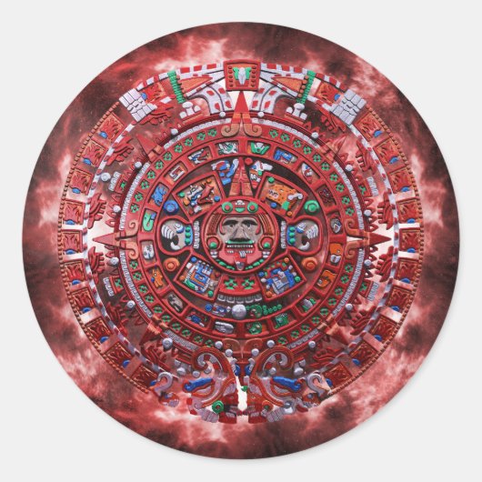 Flaming Mayan Calender Ronde Sticker (Voorkant)