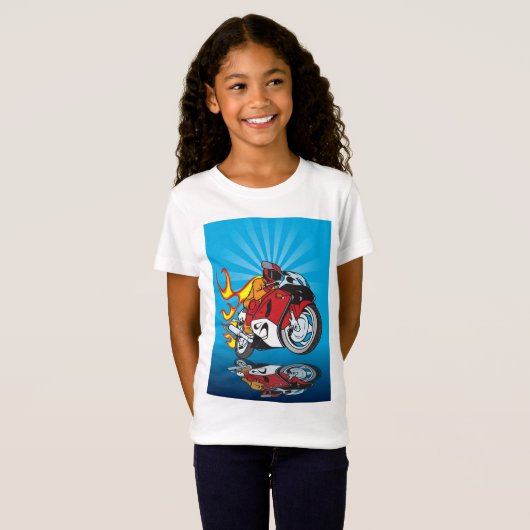 Flaming Motorcyclist Girls T-Shirt (Voorkant volledig)