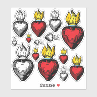 Flaming - Opgeslagen hart 6 x 6 inch vel Sticker