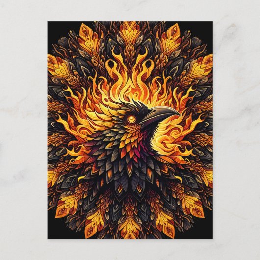 Flaming Phoenix Circular Graphic Briefkaart (Voorkant)