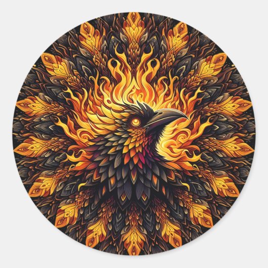 Flaming Phoenix Circular Graphic Ronde Sticker (Voorkant)