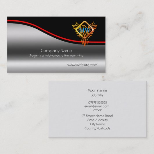 Flaming Phoenix, Red Swoosh on metallic effect Visitekaartje (Voorkant / Achterkant)