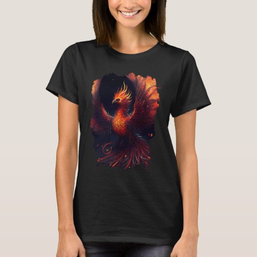 Flaming phoenix with ornaments and fiery glow t-shirt (Voorkant)