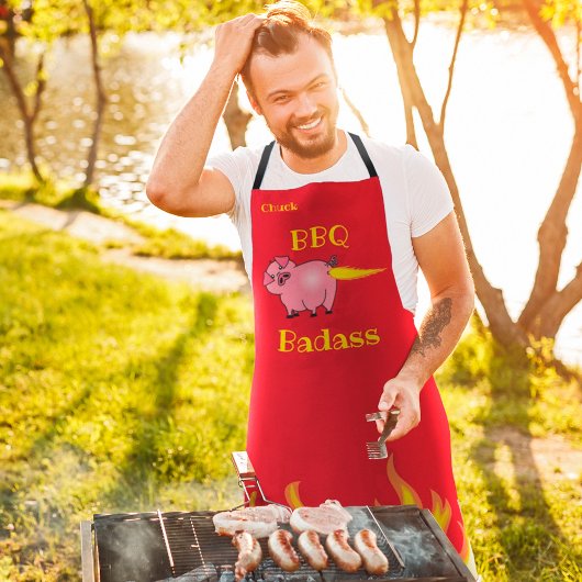 Flaming Pig Butt BBQ Badass Schort