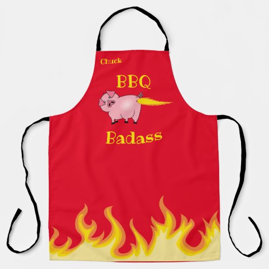 Flaming Pig Butt BBQ Badass Schort (Voorkant)