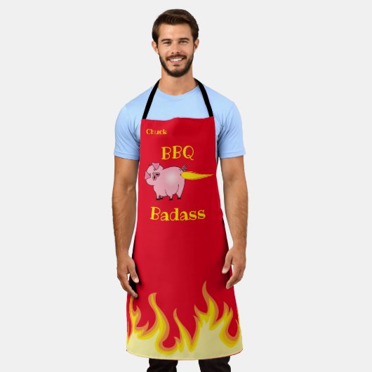 Flaming Pig Butt BBQ Badass Schort (Gedragen)