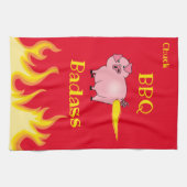 Flaming Pig Butt BBQ Badass Theedoek (Horizontaal)