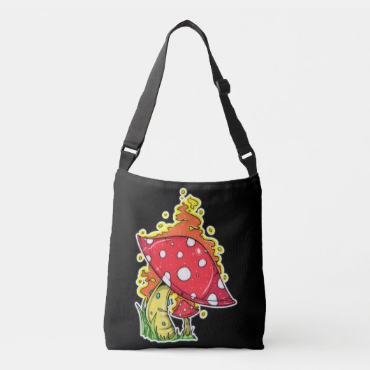 Flaming Psychedelic Mushroom Illustratie Kunst Crossbody Tas (Voorkant)
