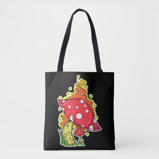 Flaming Psychedelic Mushroom Illustratie Kunst Tote Bag (Voorkant)