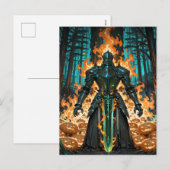 Flaming Pumpkin Knight Dark Forest Halloween Feestdagenkaart (Voorkant / Achterkant)