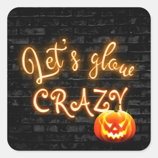 Flaming Pumpkin Neon Sign on Brick Vierkante Sticker (Voorkant)