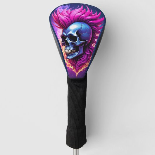 Flaming Punk Skull Golf Head Hoesje Golfheadcover (Voorkant)