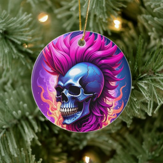 Flaming Punk Skull Ornament (Boom)