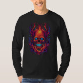 Flaming Red Orange & Blue Skull Graphic T-shirt (Voorkant)