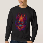 Flaming Red Orange & Blue Skull Graphic Trui (Voorkant)