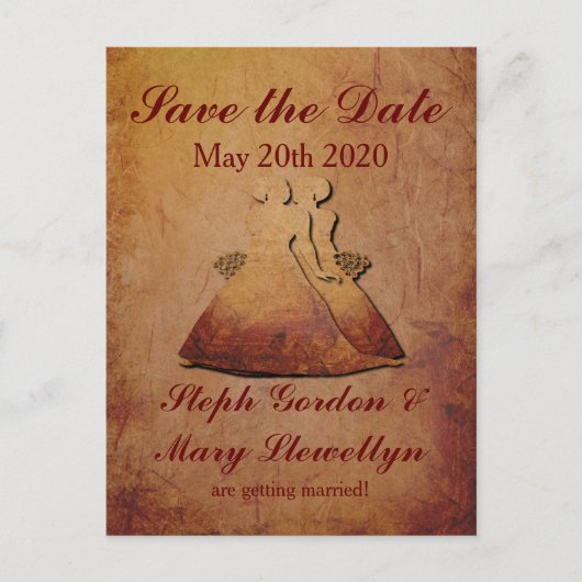 Flaming Red Rustic Lesbian Save the Date Briefkaar Aankondigingskaart (Voorkant)