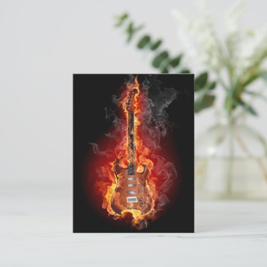 Flaming rock guitar briefkaart (Staand voorkant)