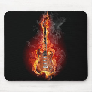 Flaming rock guitar muismat