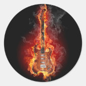 Flaming rock guitar ronde sticker (Voorkant)