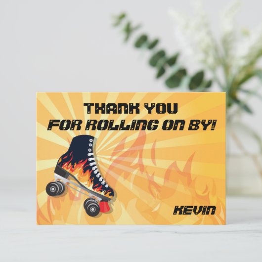 Flaming Roller Skating Party Dank u wel briefkaart (Staand voorkant)