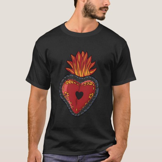 Flaming Sacred He Mexican Folk Devotion Symbol T-shirt (Voorkant)
