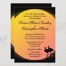 Flaming Setting Sun Evening Wedding Kaart