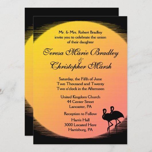 Flaming Setting Sun Evening Wedding Kaart (Voorkant / Achterkant)