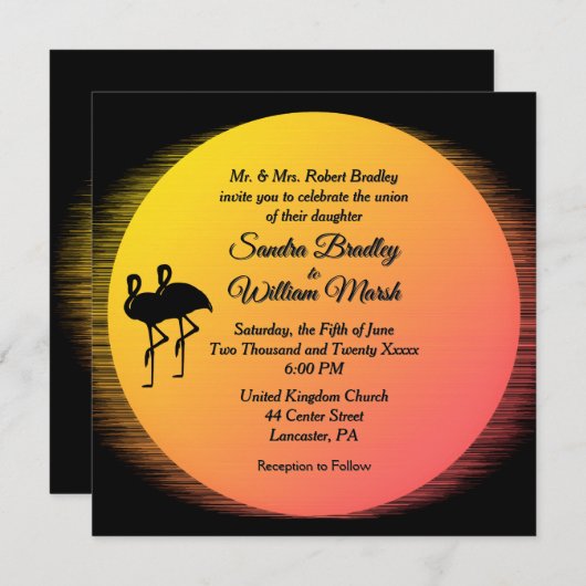 Flaming Setting Sun Evening Wedding Kaart (Voorkant / Achterkant)