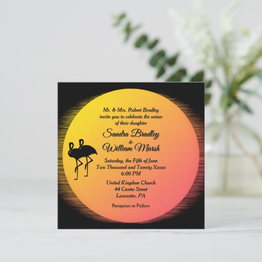 Flaming Setting Sun Evening Wedding Kaart (Staand voorkant)