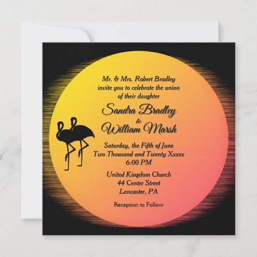 Flaming Setting Sun Evening Wedding Kaart (Voorkant)