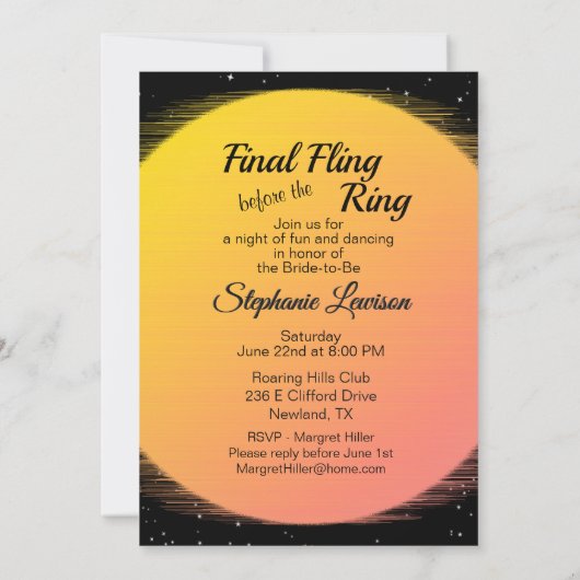 Flaming Setting Sun Evening Wedding Kaart (Achterkant)