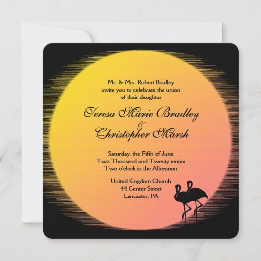 Flaming Setting Sun Evening Wedding Kaart (Voorkant)