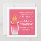 Flaming Shot Bachelorette Party Invite, Roze Kaart (Voorkant)