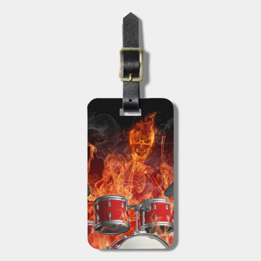 Flaming Skelet op Drums Easy ID Bag Label Bagagelabel (Voorkant verticaal)