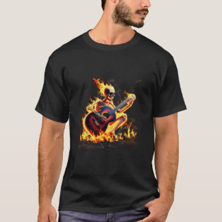Flaming Skeleton Gitarist - Rock On Fire! T-shirt