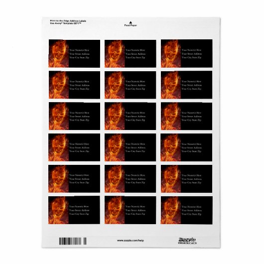 Flaming Skeleton Halloween Return Address Label (Full Sheet)