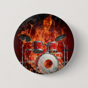 Flaming Skeleton op Drums Button