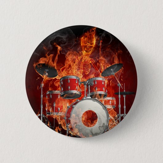 Flaming Skeleton op Drums Button (Voorkant)