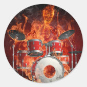 Flaming Skeleton op Drums Sticker (Voorkant)