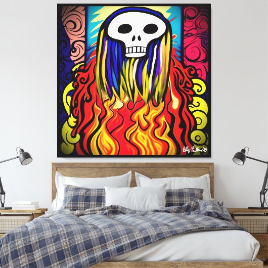 Flaming Skull Art Canvas Afdruk (Insitu (Slaapkamer))