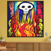Flaming Skull Art Canvas Afdruk (Insitu (Woonkamer))