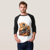 Flaming Skull bike Rock & Roll Embleem T-Shirt (Voorkant volledig)